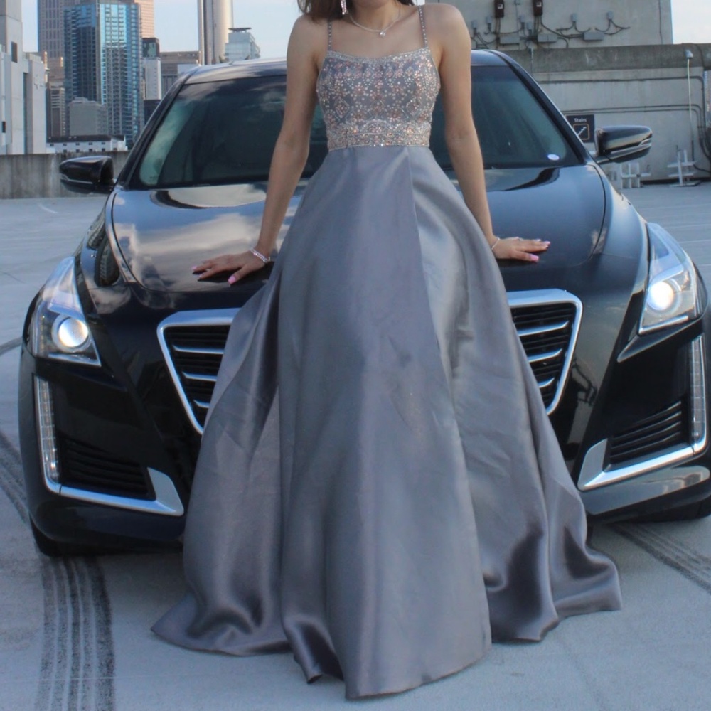 Silver with Rose Gold Rhinestone RSVP Prom Pageant Dress for sale!!